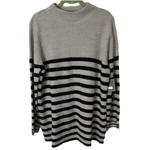NWT Ryan Wylde Women’s Plus 1X Tunic Sweater Gray Black Stripe Mock Neck Knit